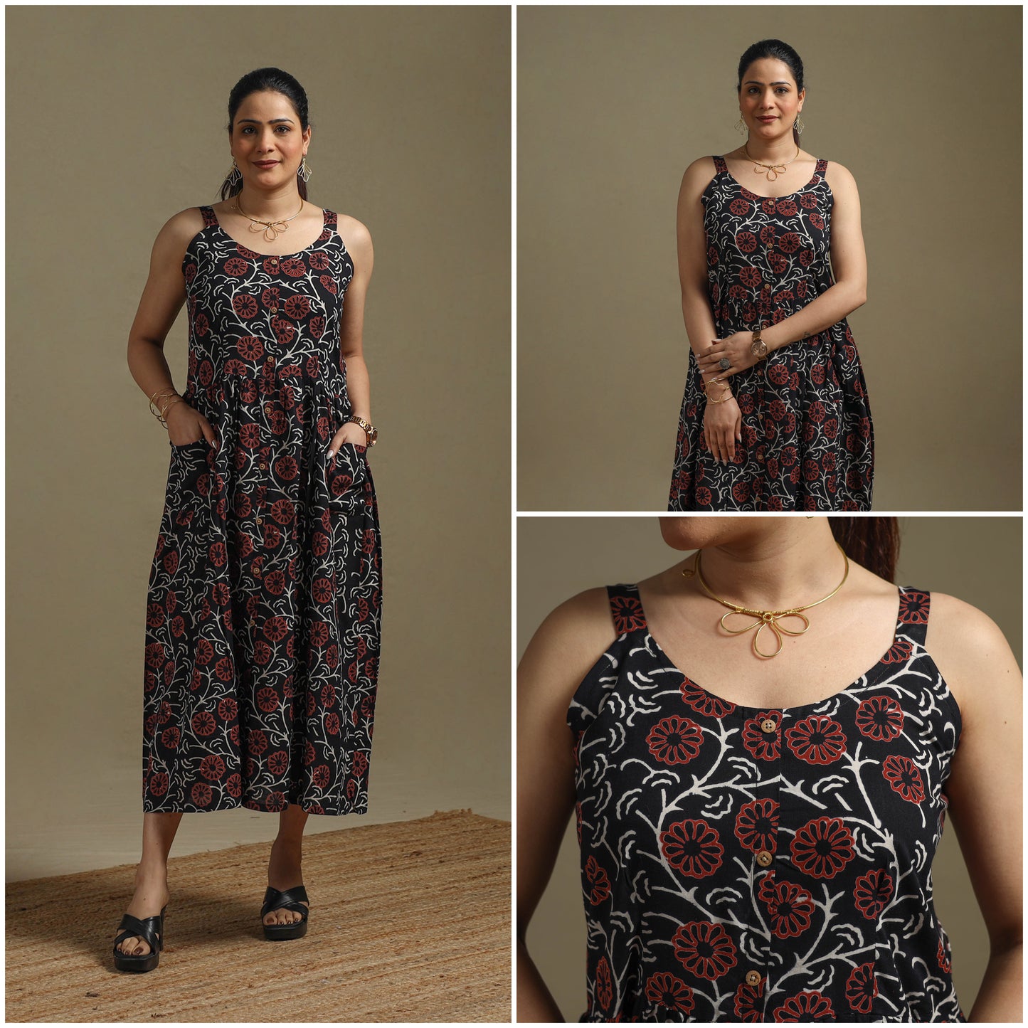 Hand Block Print Cotton Button Down Syahi Begar Bagru Dress 02