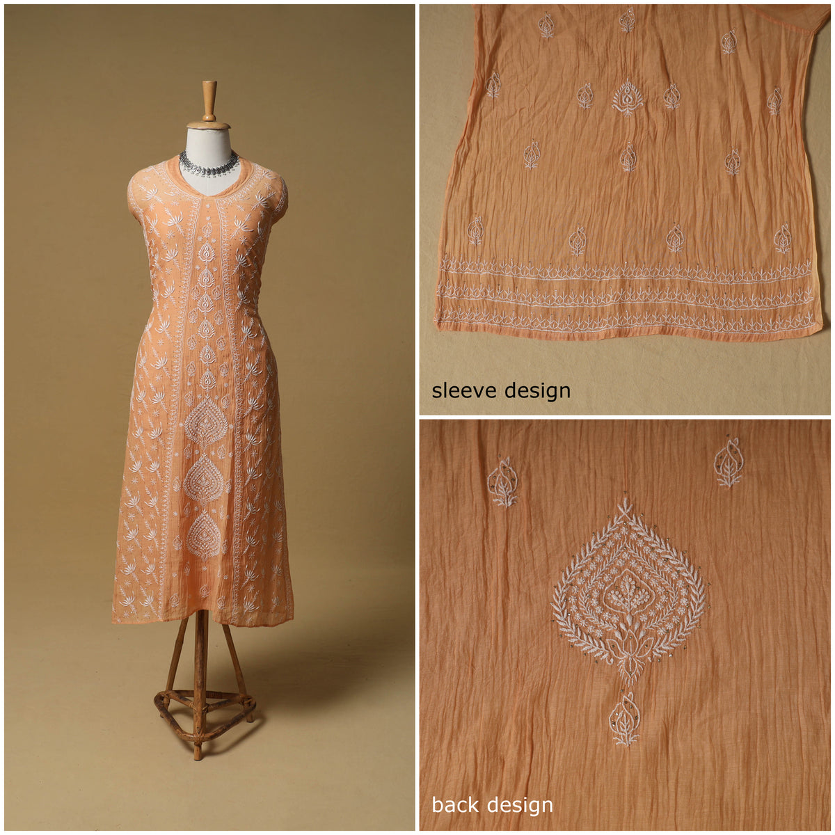 Lucknowi Chikankari Mukaish Work Mul Chanderi Semi Stitched Dress Material: Kurta with Dupatta 04