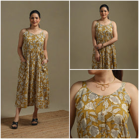 Hand Block Print Natural Dyed Cotton Button Down Bagru Dress 04