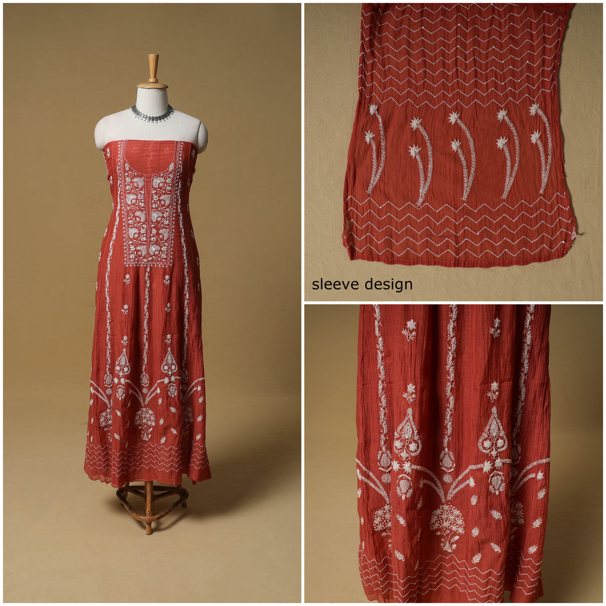 Lucknowi Chikankari Heavy Beadwork Mul Chanderi Semi Stitched Dress Material: Kurta with Dupatta 02