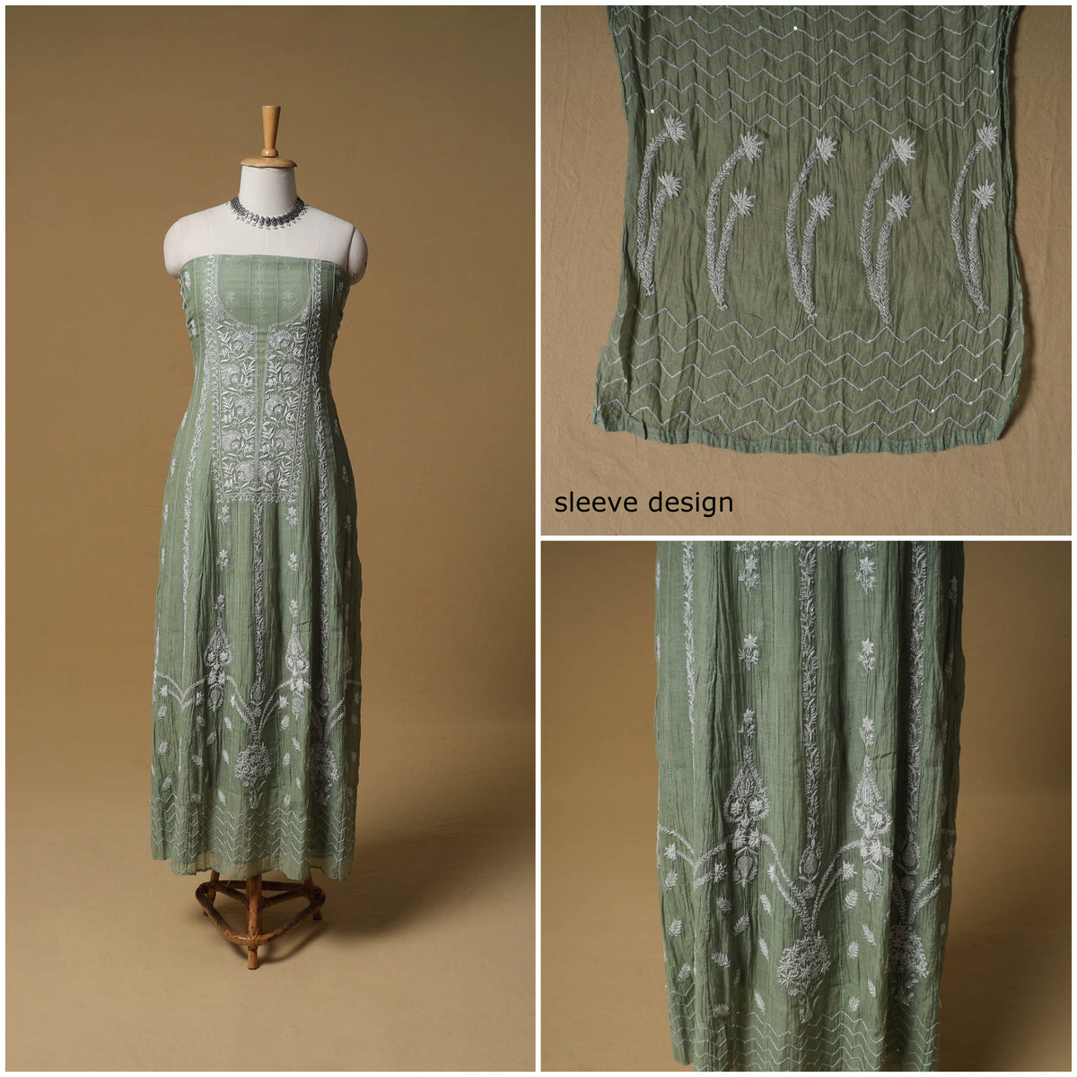Lucknowi Chikankari Heavy Beadwork Mul Chanderi Semi Stitched Dress Material: Kurta with Dupatta 03