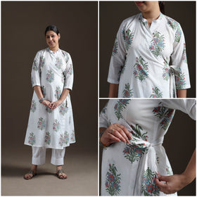 Gota Work Floral Sanganeri Block Print Cotton A-Line Angrakha Kurta for Women 17