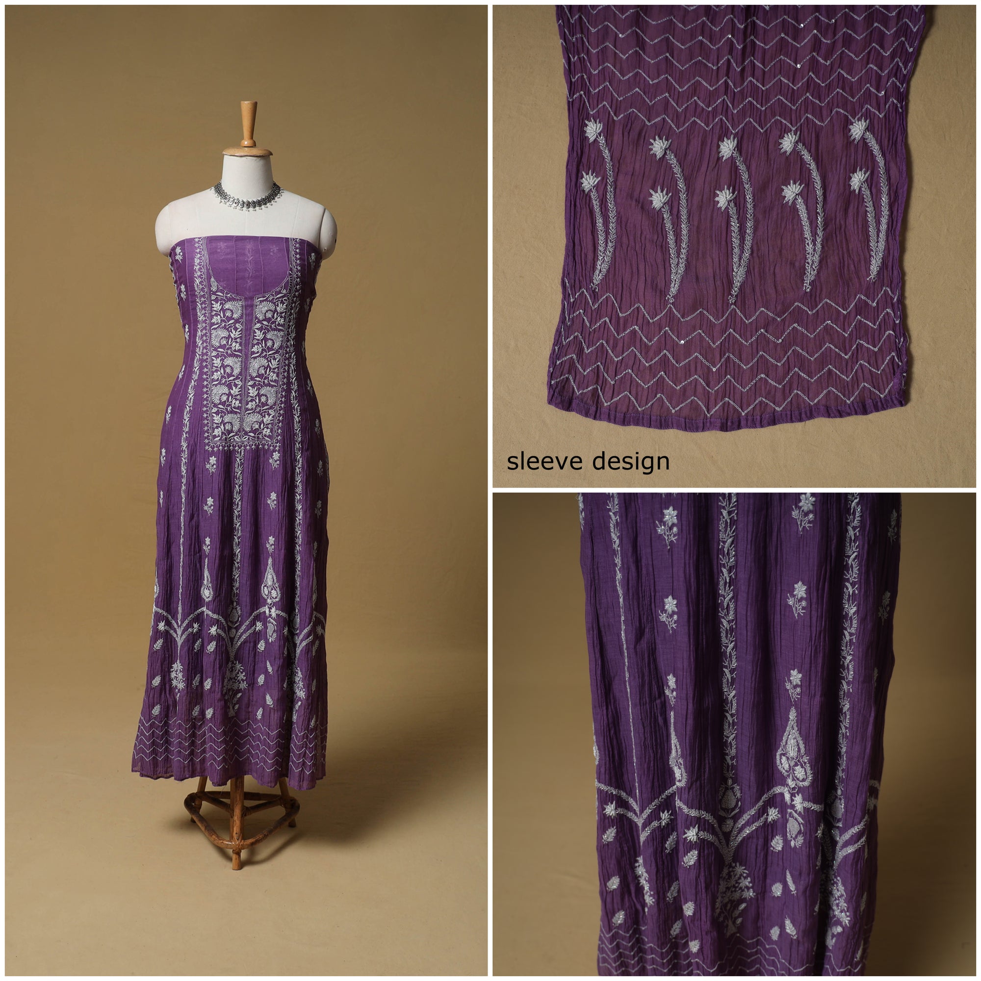 Lucknowi Chikankari Heavy Beadwork Mul Chanderi Semi Stitched Dress Material: Kurta with Dupatta 01