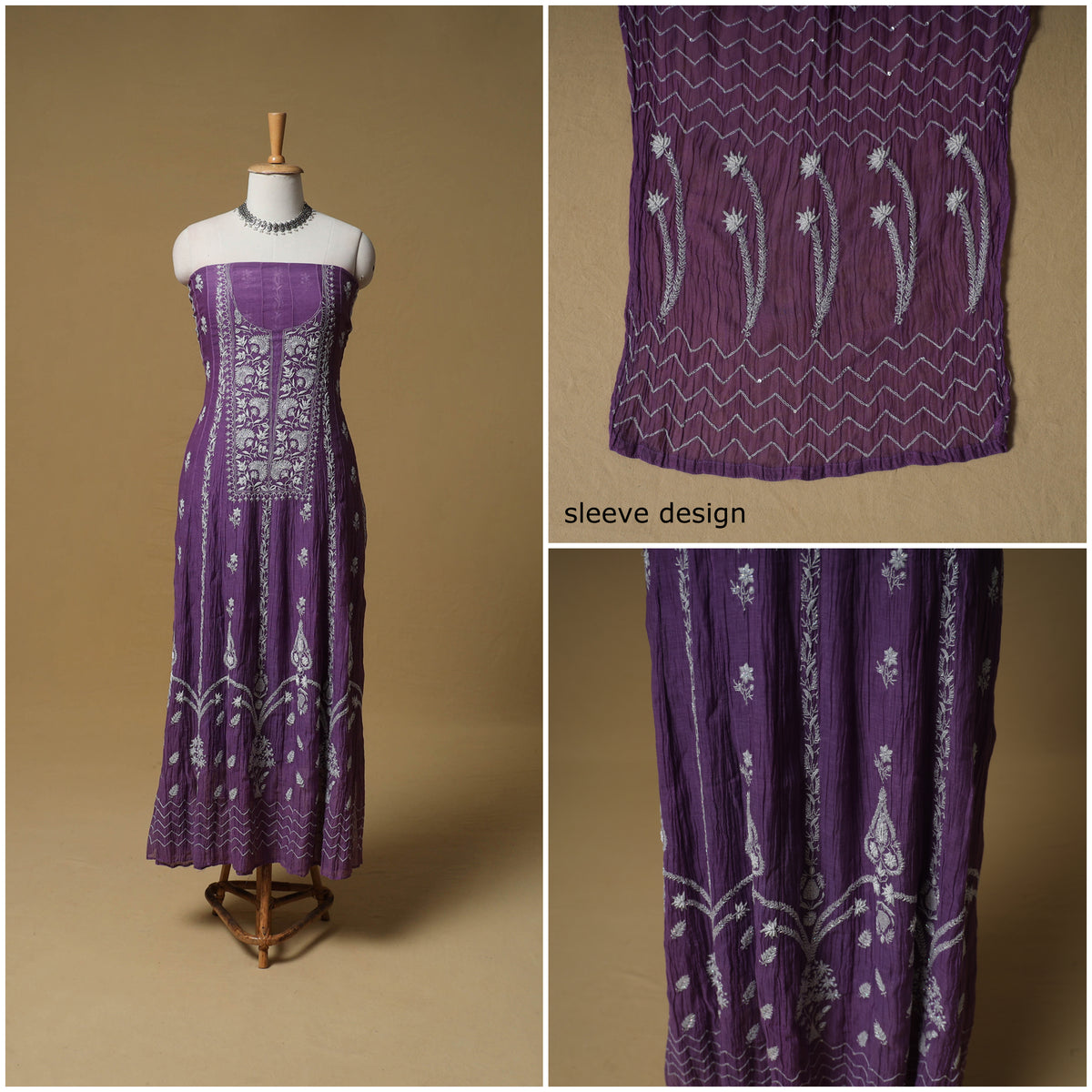 Lucknowi Chikankari Heavy Beadwork Mul Chanderi Semi Stitched Dress Material: Kurta with Dupatta 01