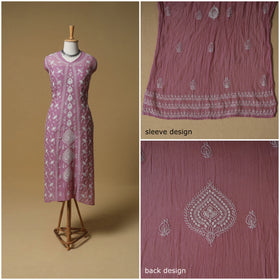 Lucknowi Chikankari Mukaish Work Mul Chanderi Semi Stitched Dress Material: Kurta with Dupatta 05