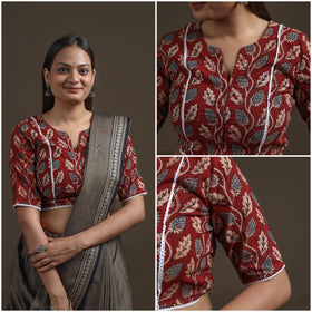 Ajrakh Hand Block Print Natural Dyed Cotton Readymade Blouse with Lace Work 05