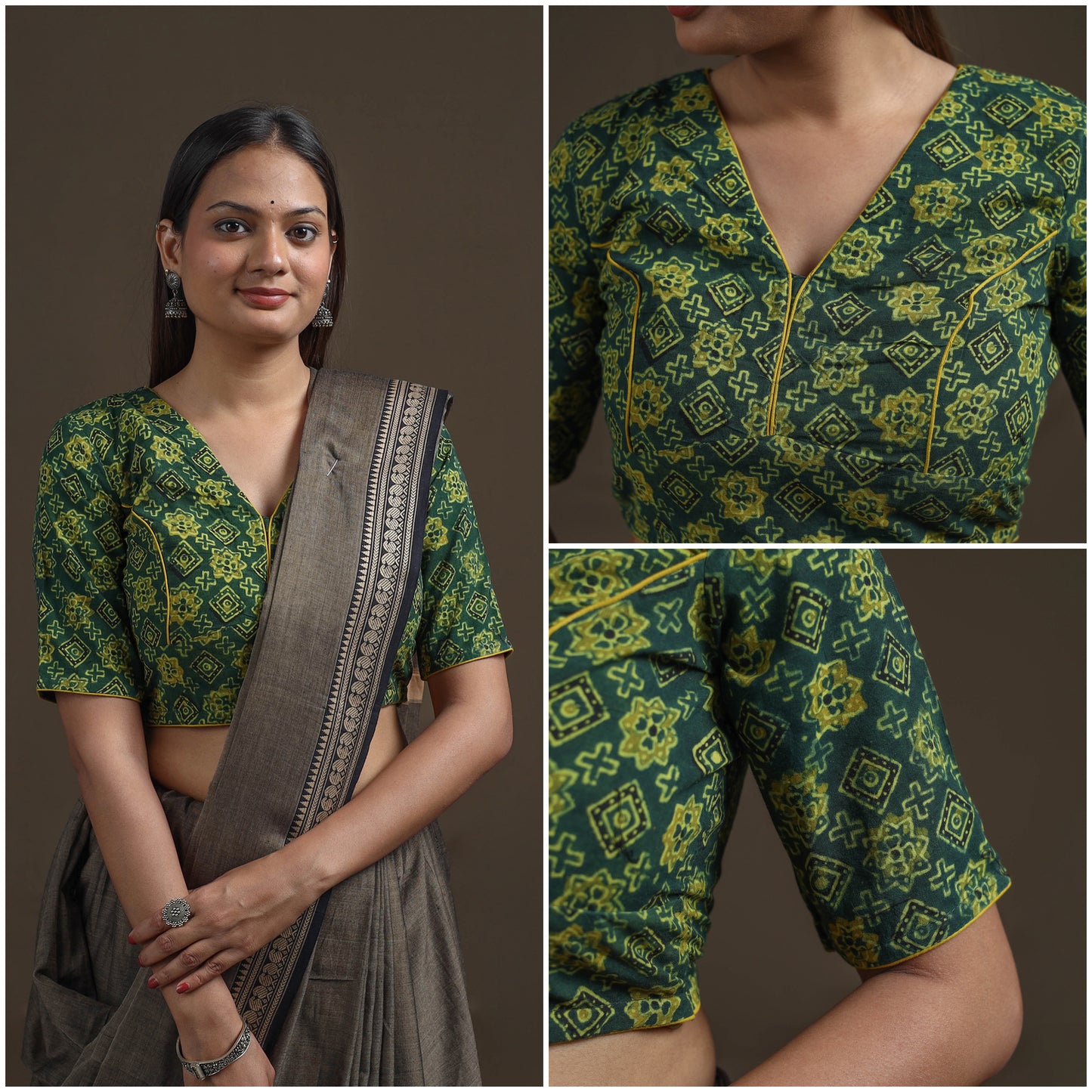 Ajrakh Hand Block Print Natural Dyed Cotton Readymade Blouse 13