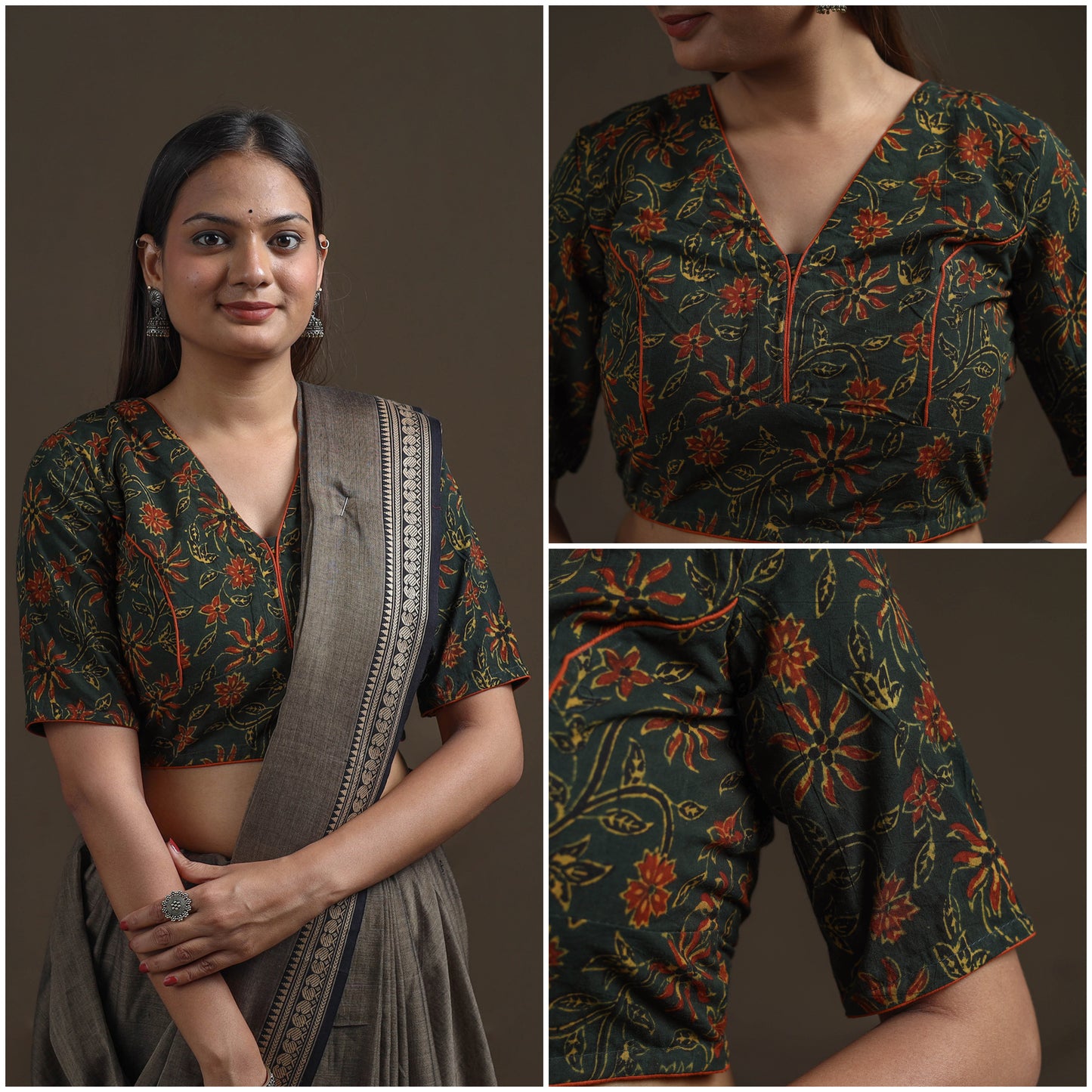 Ajrakh Hand Block Print Natural Dyed Cotton Readymade Blouse 11