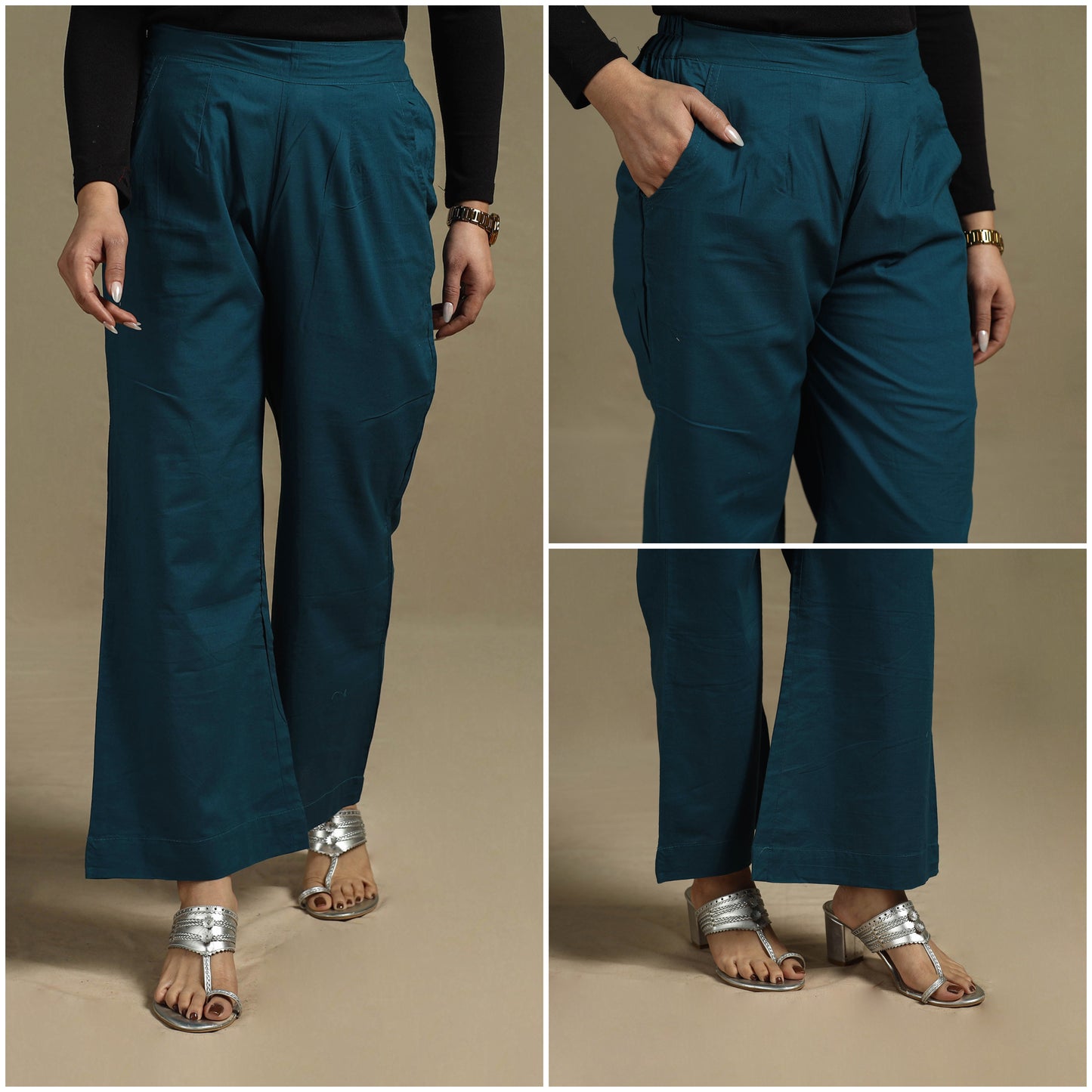 Elastic Waist Cotton Plain Palazzo for Women 14