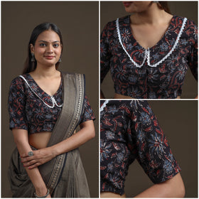 Ajrakh Hand Block Print Natural Dyed Cotton Readymade Blouse with Lace Work 09
