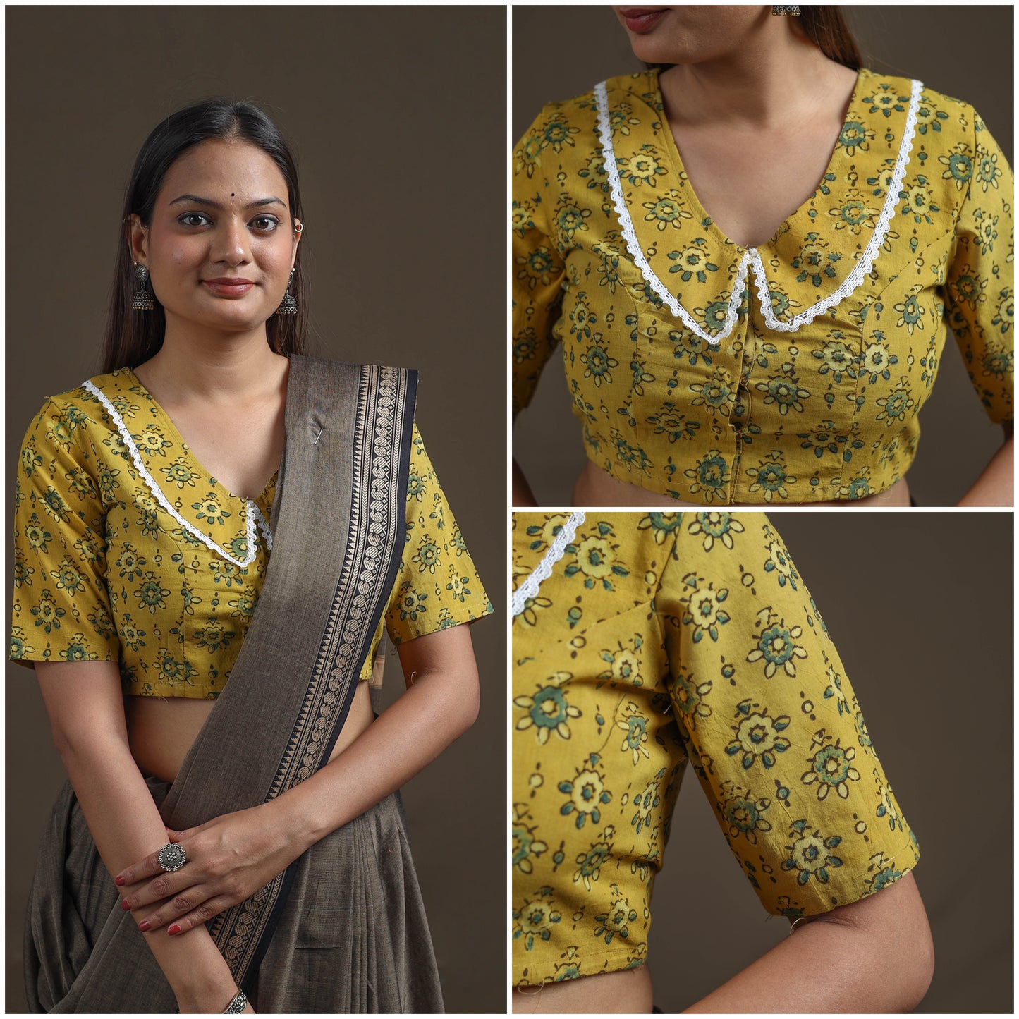 Ajrakh Hand Block Print Natural Dyed Cotton Readymade Blouse with Lace Work 08