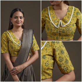 Ajrakh Hand Block Print Natural Dyed Cotton Readymade Blouse with Lace Work 08