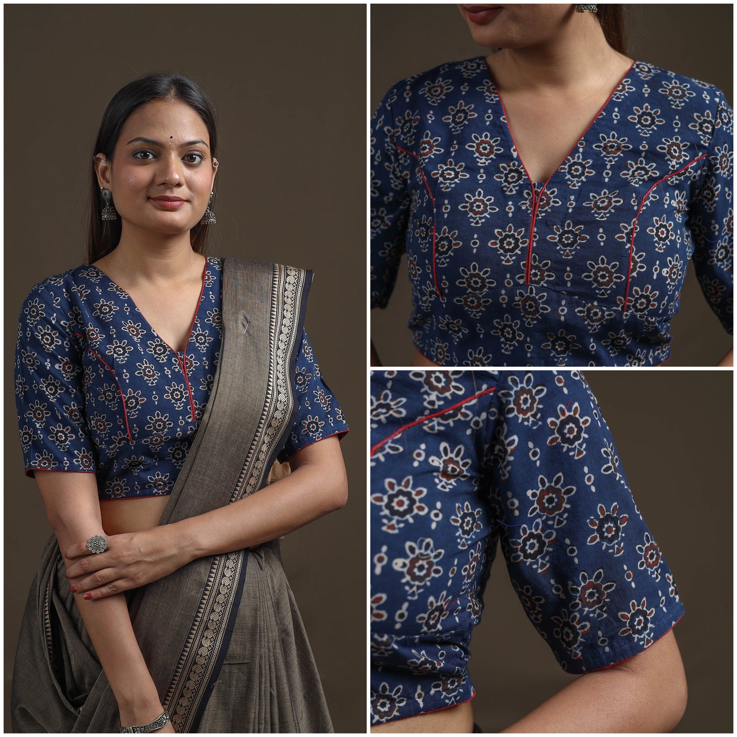 Ajrakh Hand Block Print Natural Dyed Cotton Readymade Blouse 14