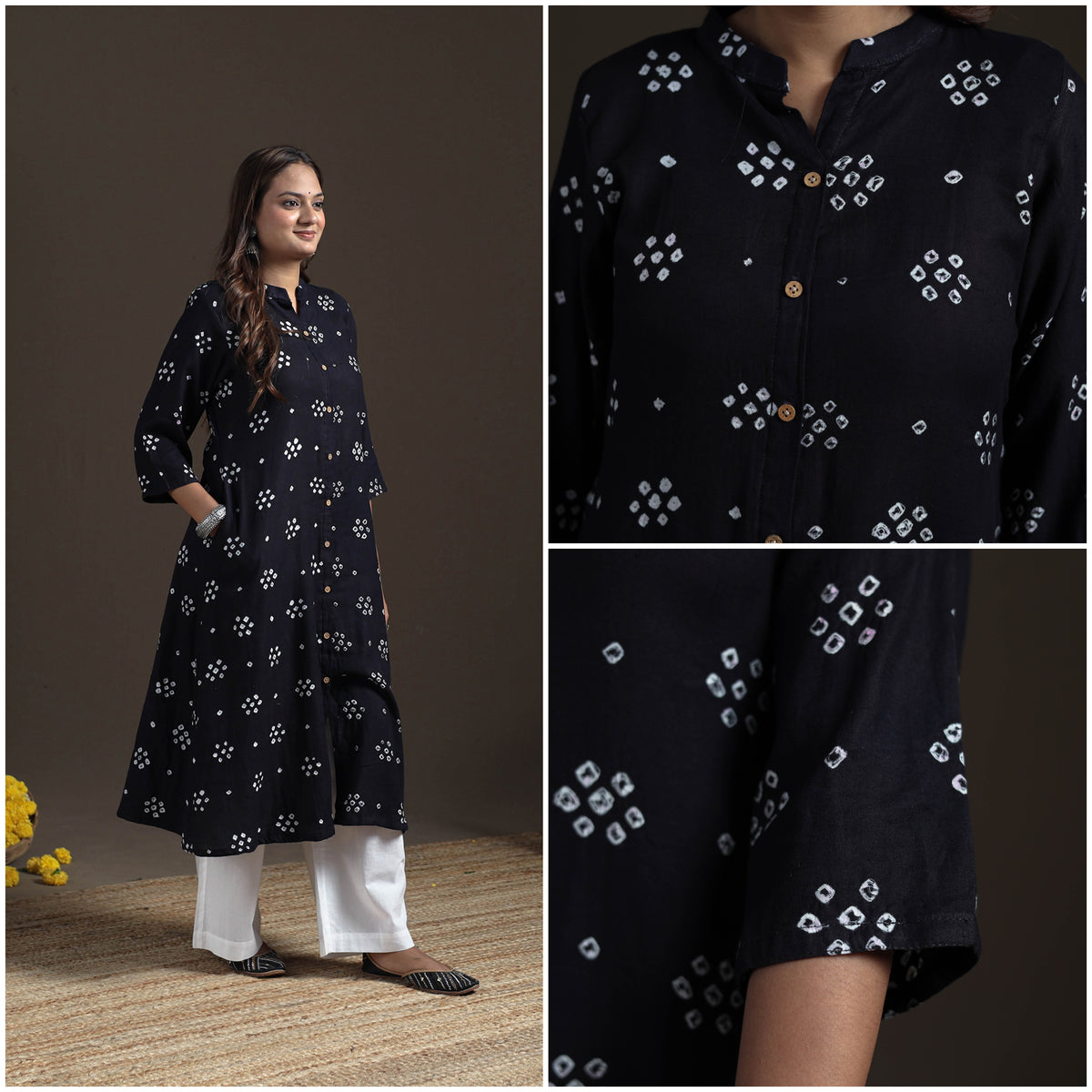 Bandhani Tie-Dye Cotton A-Line Long Kurta for Women 21