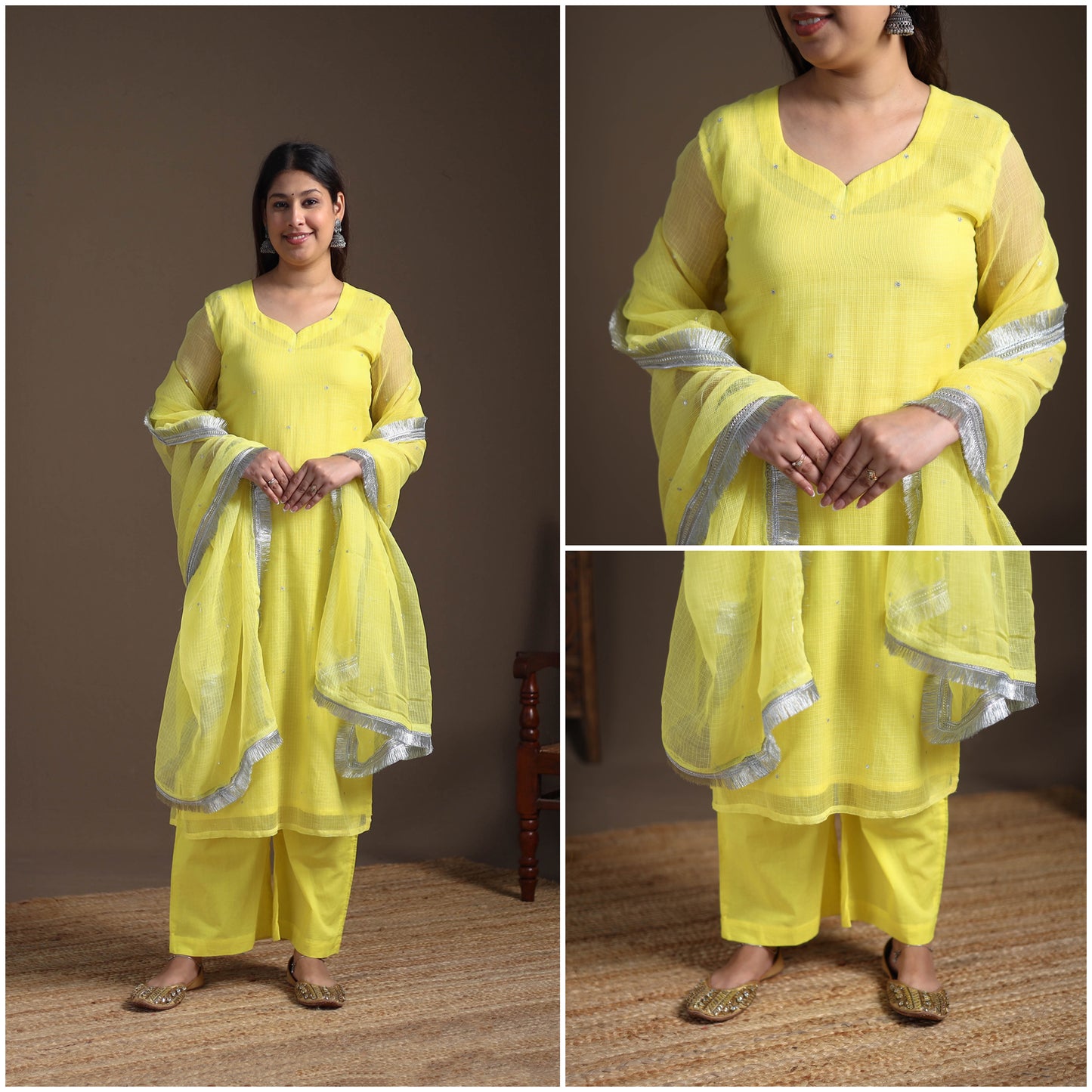 Sequin Work Plain Kota Doria Cotton Suit Set with Lace Work Dupatta for Women 08