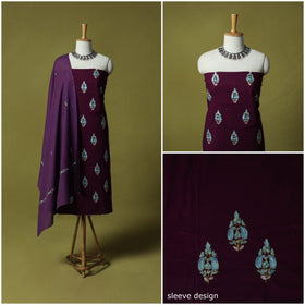Hand Embroidered Cotton Kashida 3pc Unstitched Dress Material Suit Set 52