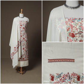 Woolen Heavy Embroidered Unstitched Dress Material: Kurta, Bottom & Dupatta 25