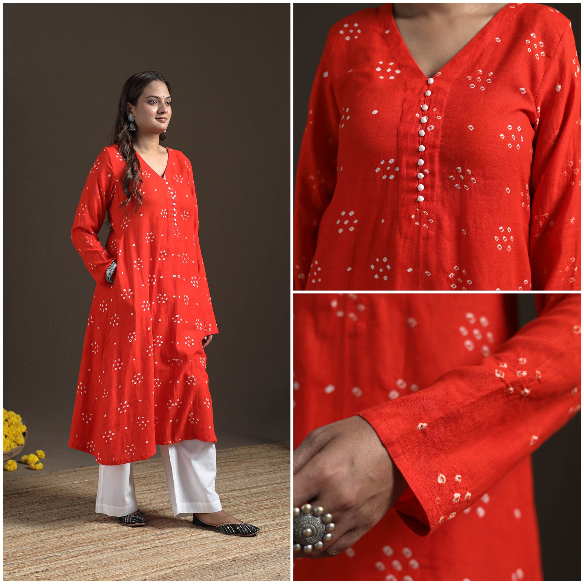 Bandhani Tie-Dye Cotton A-Line Long Kurta for Women 01