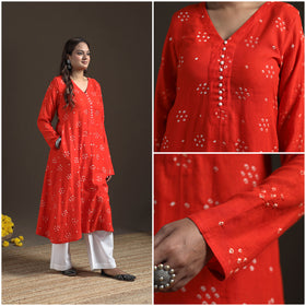 Bandhani Tie-Dye Cotton A-Line Long Kurta for Women 01