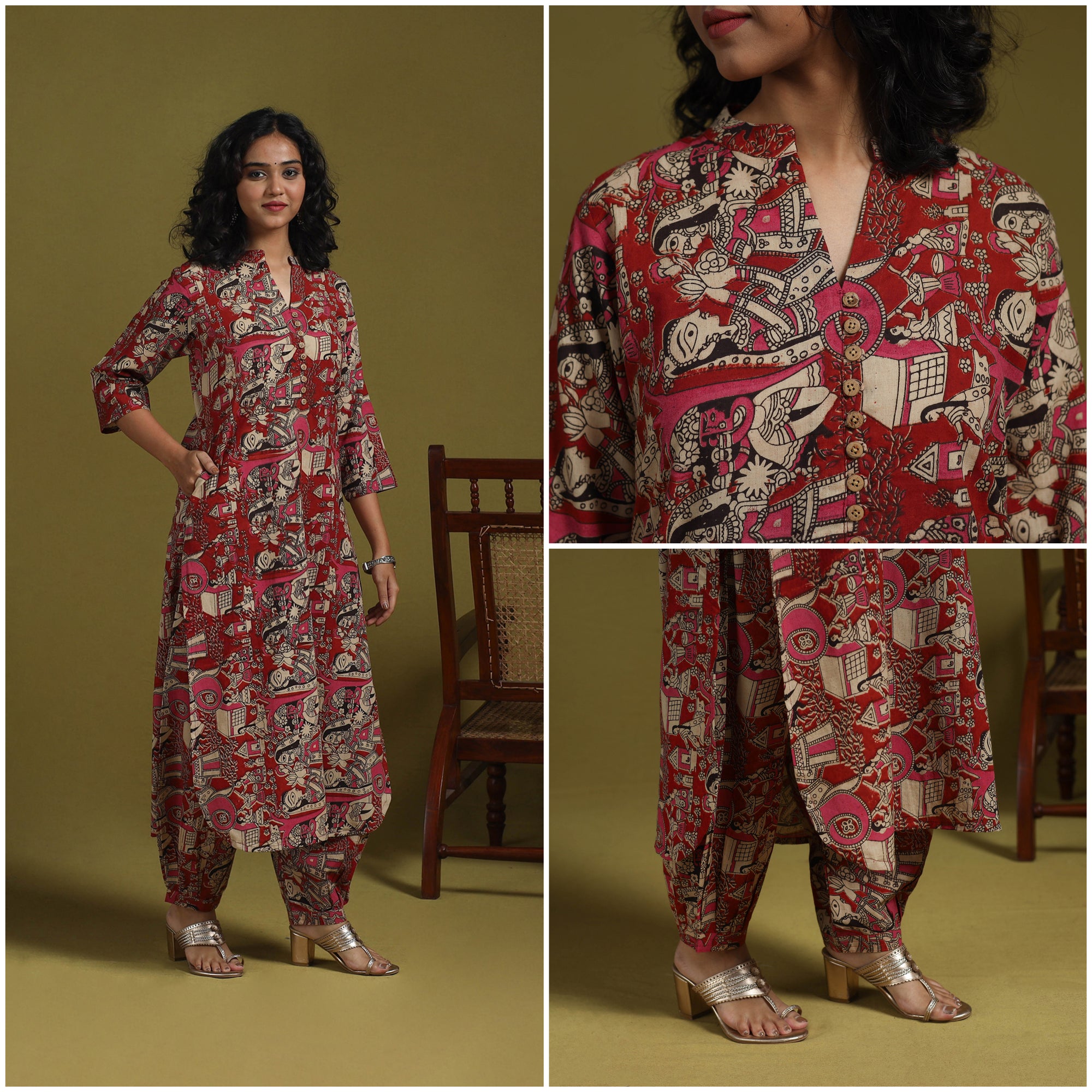 Kalamkari Printed Cotton 2pc Kurta Set for women 05