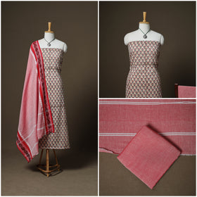 Sanganeri Block Print Cotton Unstitched Dress Material: Kurta, Bottom & Dupatta with Jewellery 12