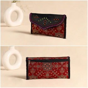 Traditional Kutch Mashru Silk Leather Flap Clutch / Wallet 109