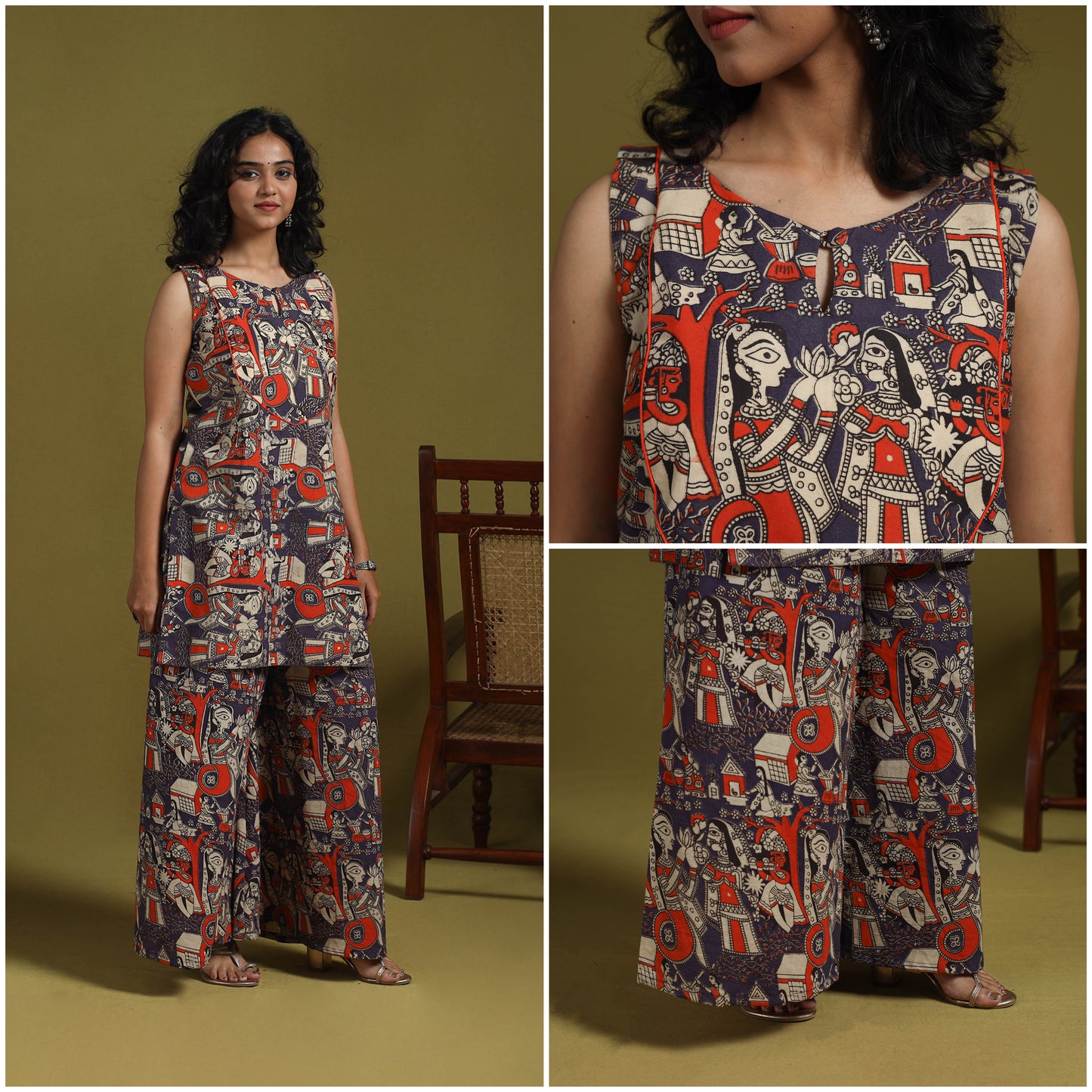 Kalamkari Printed Cotton 2pc Kurta Set for women 12