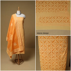 Barmer Applique Cutwork Cotton Unstitched Dress Material: Kurta, Bottom & Dupatta 07