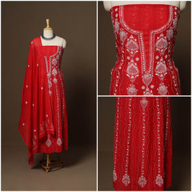 Red - 2pc mul chanderi semi stitched hand beads work