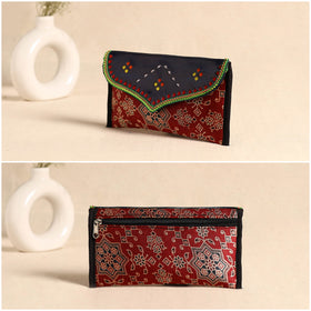 Traditional Kutch Mashru Silk Leather Flap Clutch / Wallet 105