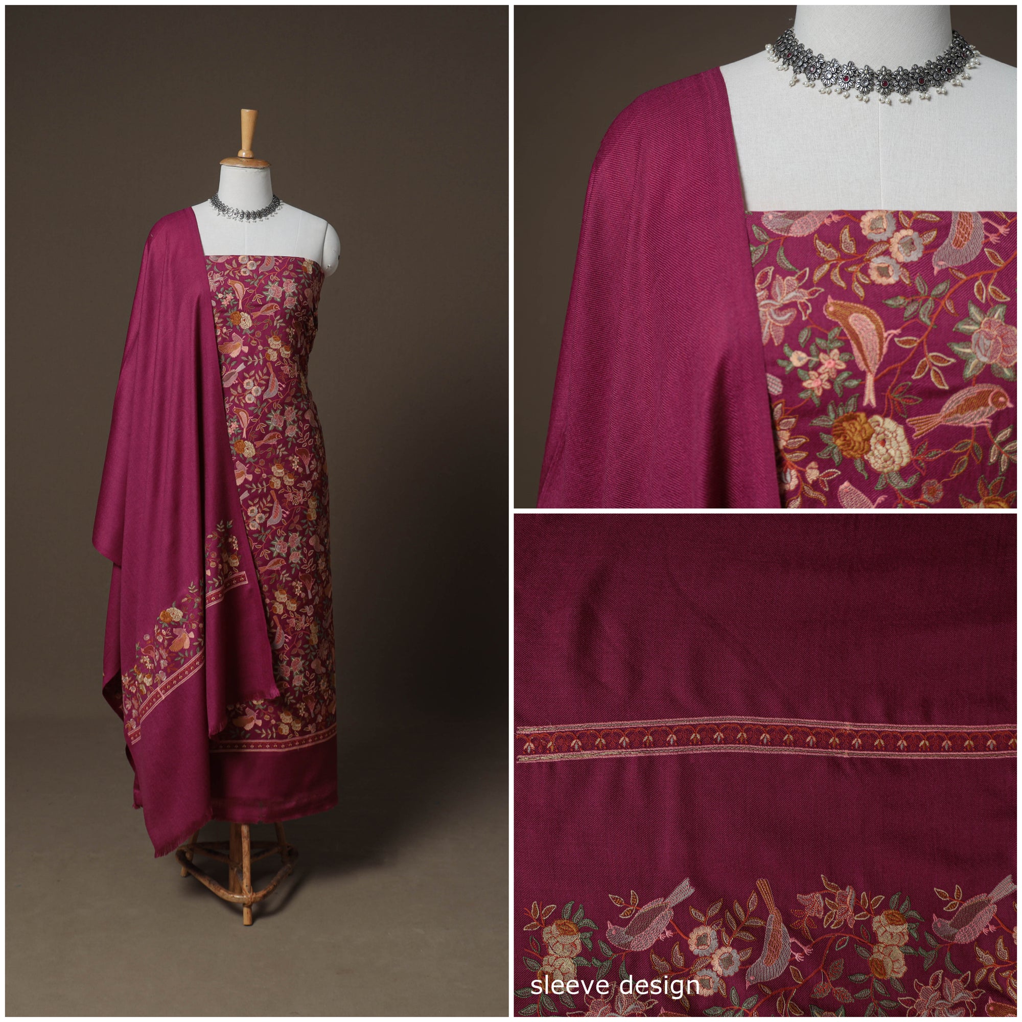 Woolen Heavy Embroidered Unstitched Dress Material: Kurta, Bottom & Dupatta 31
