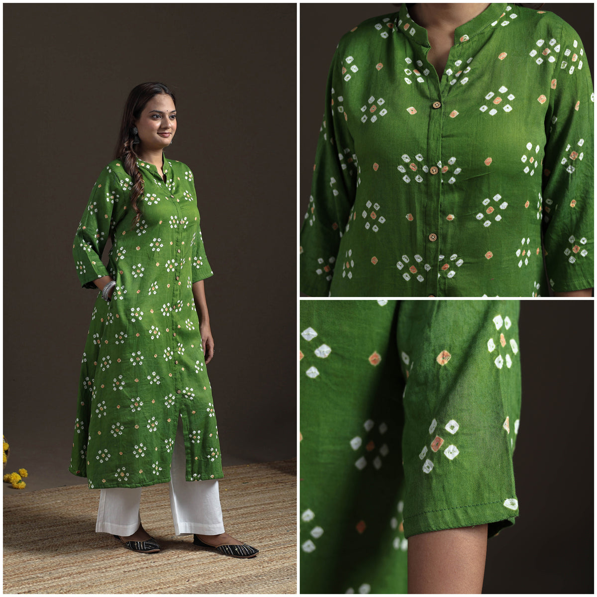 Bandhani Tie-Dye Cotton A-Line Long Kurta for Women 22