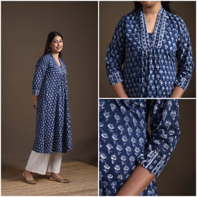 Floral Sanganeri Block Print Cotton A-Line Long Kurta for Women 11