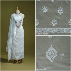 Lucknowi Hand Embroidered Chikankari Georgette 3pc Unstitched Dress Material 01