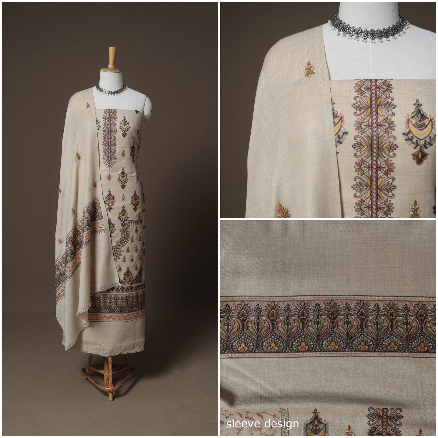 Woolen Heavy Chain Stitch Embroidered Unstitched Dress Material: Kurta, Bottom & Dupatta 41