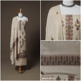 Woolen Heavy Chain Stitch Embroidered Unstitched Dress Material: Kurta, Bottom & Dupatta 41