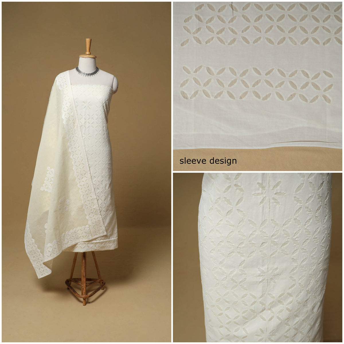 Barmer Applique Cutwork Cotton Unstitched Dress Material: Kurta, Bottom & Dupatta 15