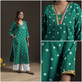 Gota Work Bandhani Tie-Dye Cotton Straight Long Kurta for Women 18