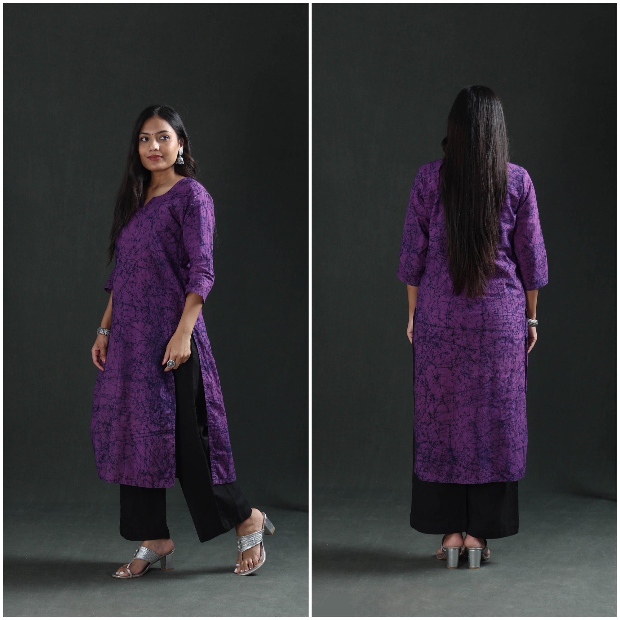 Hand Batik Print Cotton Straight Long Kurta for Women 11