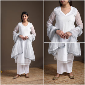 Sequin Work Plain Kota Doria Cotton Suit Set with Lace Work Dupatta for Women 05