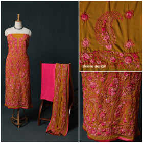 Hand Embroidered Georgette 3pc Unstitched Dress Material Suit Set 21