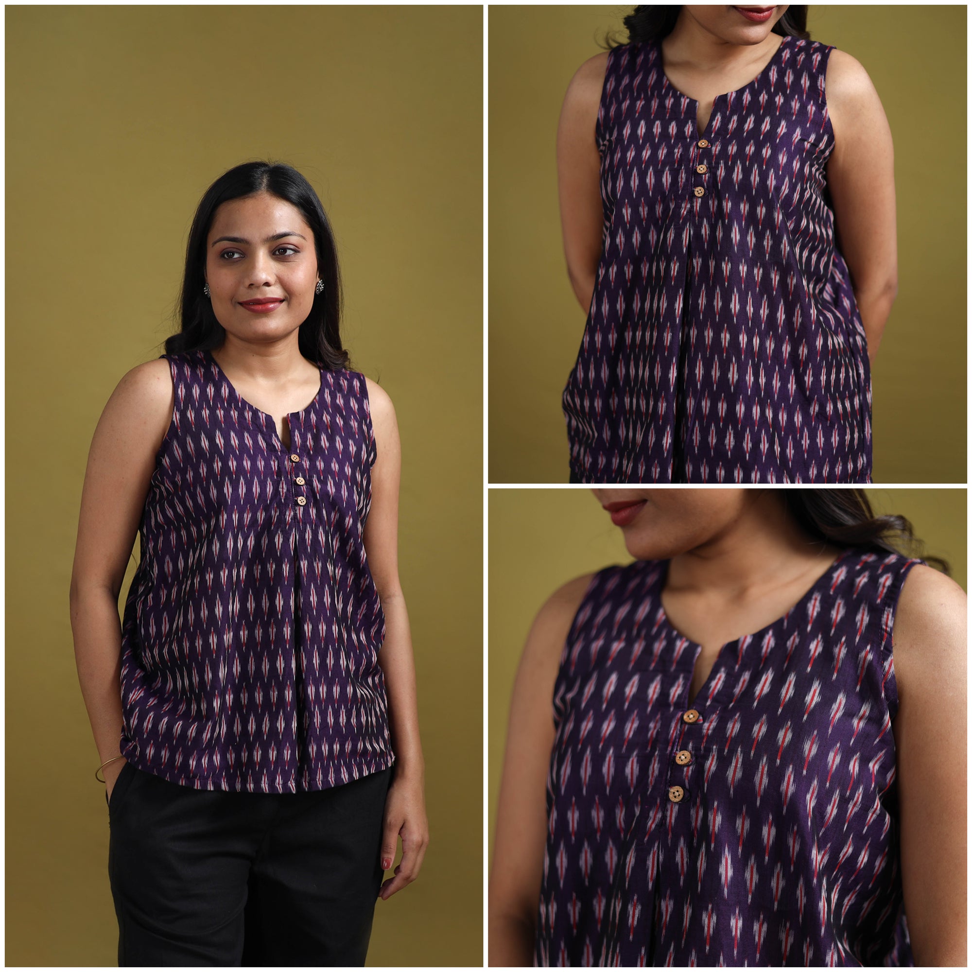 Pochampally Ikat Mercerised Cotton Sleeveless Crop Top for Women 10