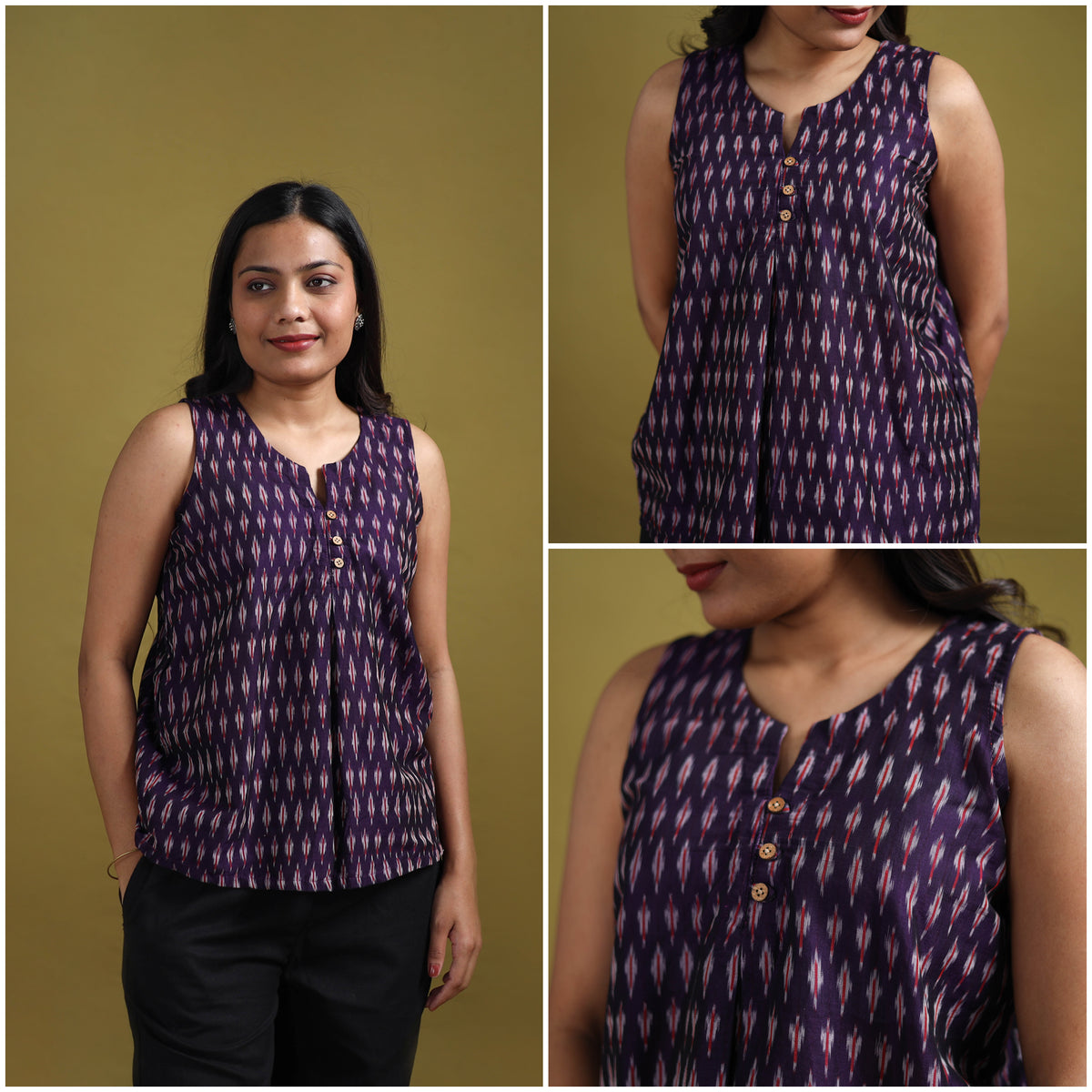 Pochampally Ikat Mercerised Cotton Sleeveless Crop Top for Women 10