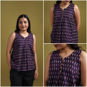 Pochampally Ikat Mercerised Cotton Sleeveless Crop Top for Women 10