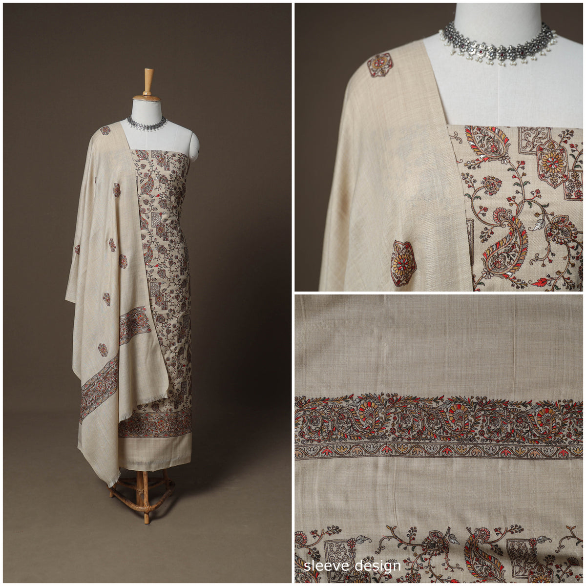 Woolen Heavy Embroidered Unstitched Dress Material: Kurta, Bottom & Dupatta 39