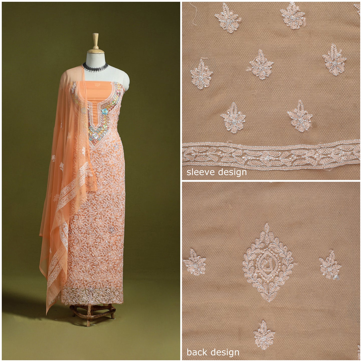 Lucknowi Hand Embroidered Chikankari Georgette 3pc Unstitched Dress Material 06