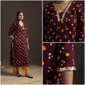 Gota Work Bandhani Tie-Dye Cotton Straight Long Kurta for Women 20