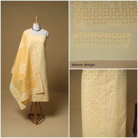 Barmer Applique Cutwork Cotton Unstitched Dress Material: Kurta, Bottom & Dupatta 05