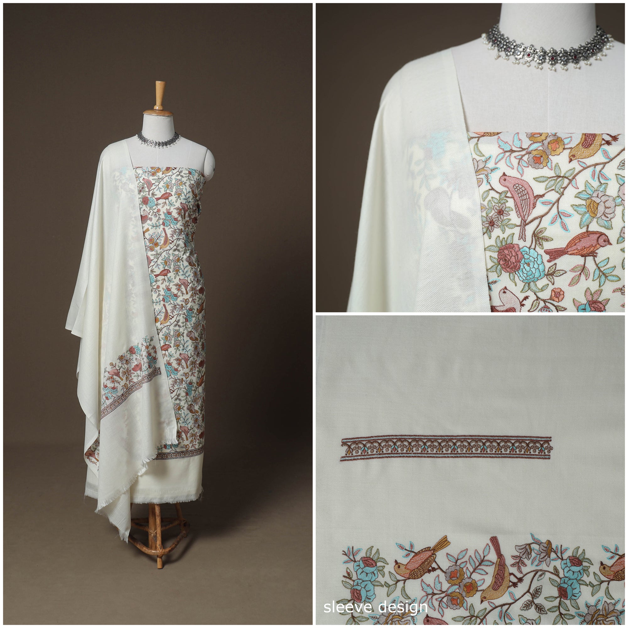 Woolen Heavy Embroidered Unstitched Dress Material: Kurta, Bottom & Dupatta 24