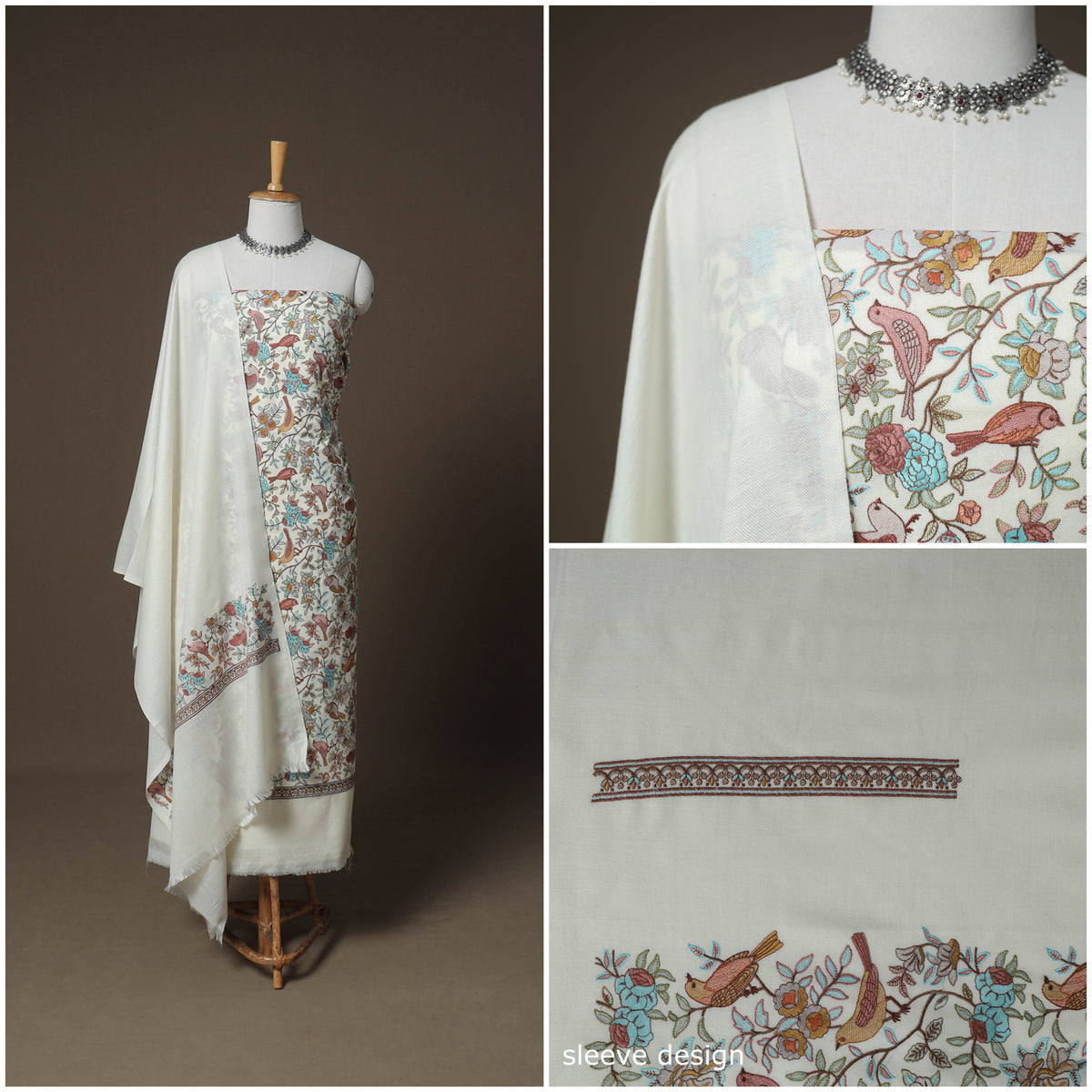 Woolen Heavy Embroidered Unstitched Dress Material: Kurta, Bottom & Dupatta 24